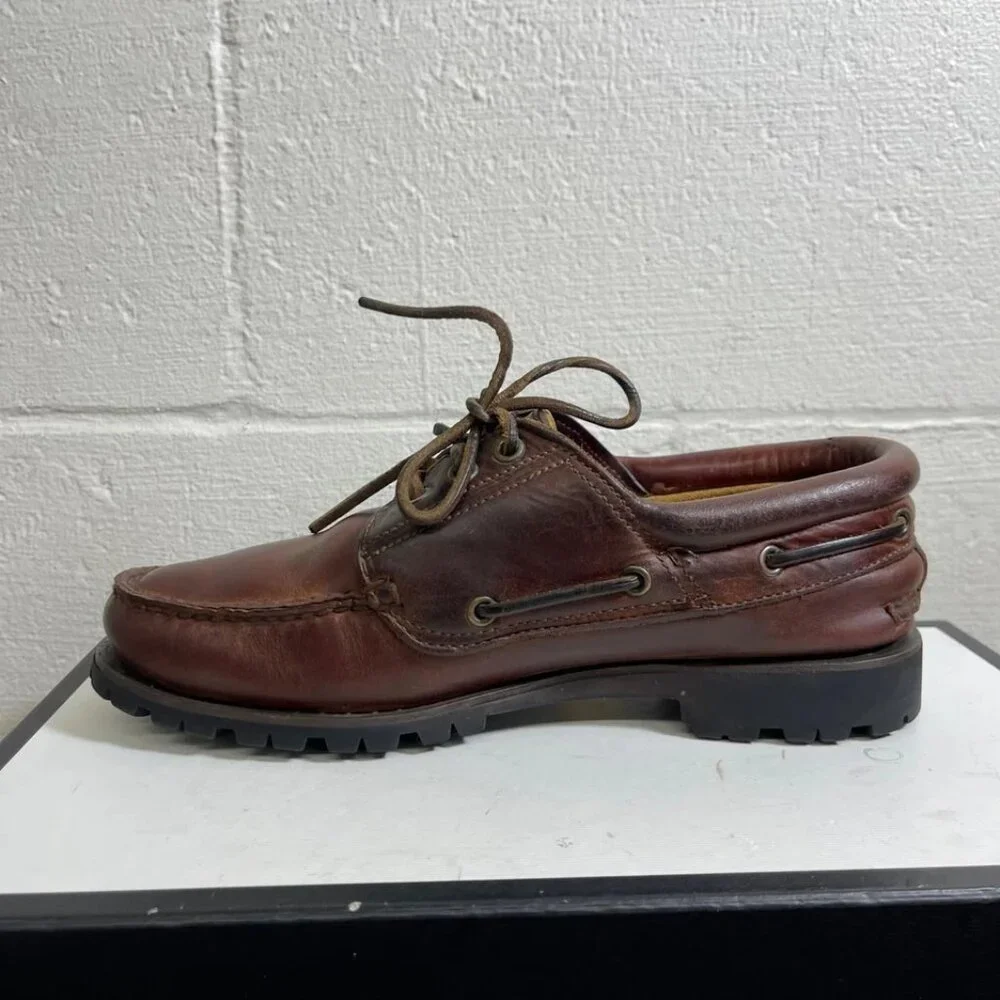 Timberland Classic Lug Boat Shoe Gore Tex Brown Leather 3 Eye Men's Size 8 US
